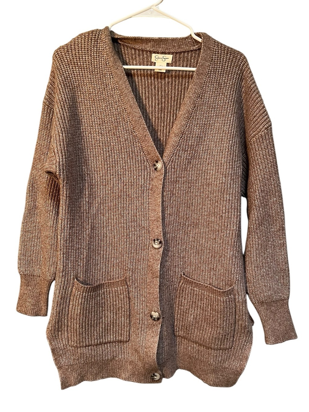Jessica Simpson Women's Sz XL Cardigan Sweater Button Down V-Neck Ribbed Pockets